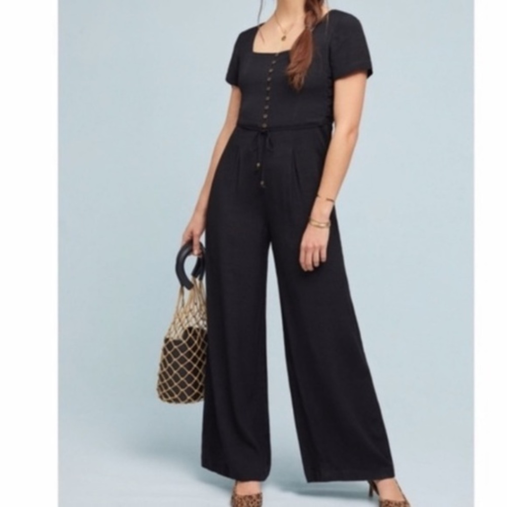 Anthropologie Maeve Sienna black jumpsuit corset side‎ size 12 NWT